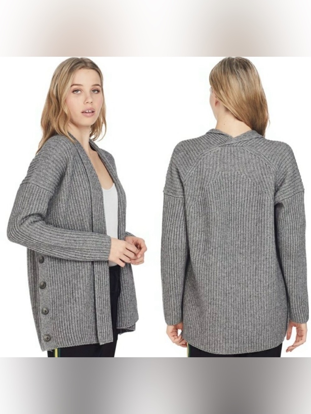 Vince wool and yak grey Ribbed chunky Open-Front Sweater Cardigan size S buttons